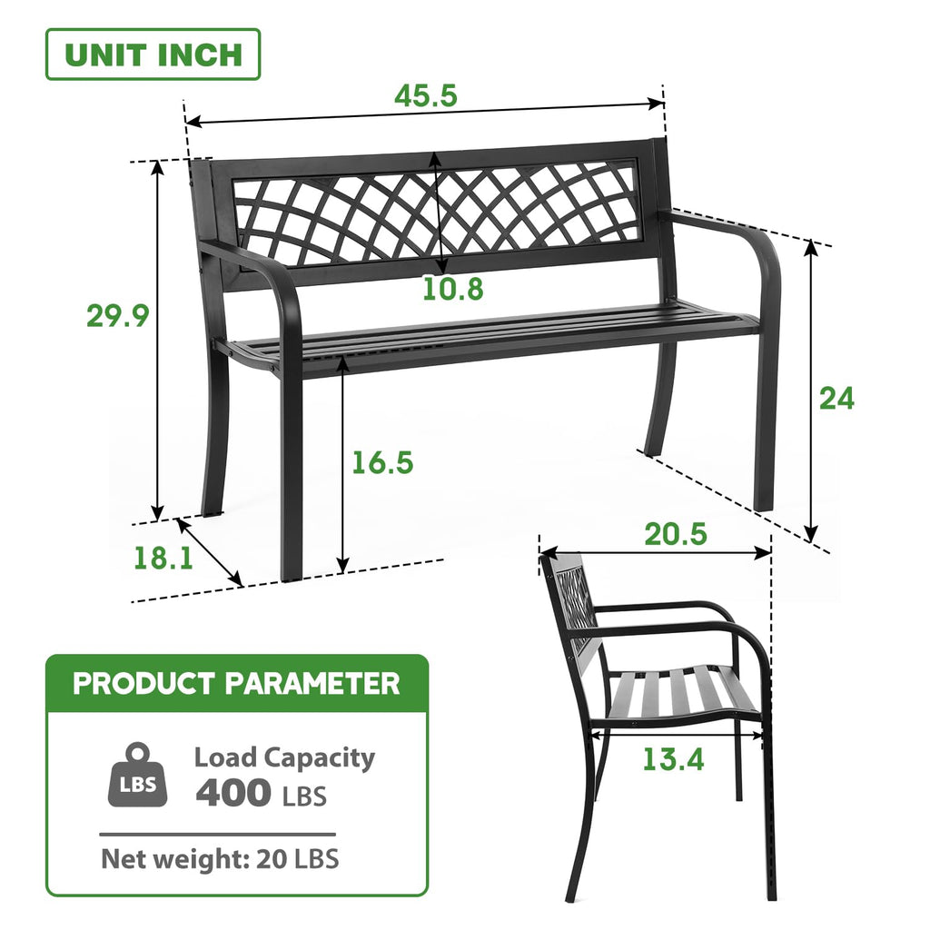 Black Metal Garden Bench with Plastic Backrest and Armrests U4114