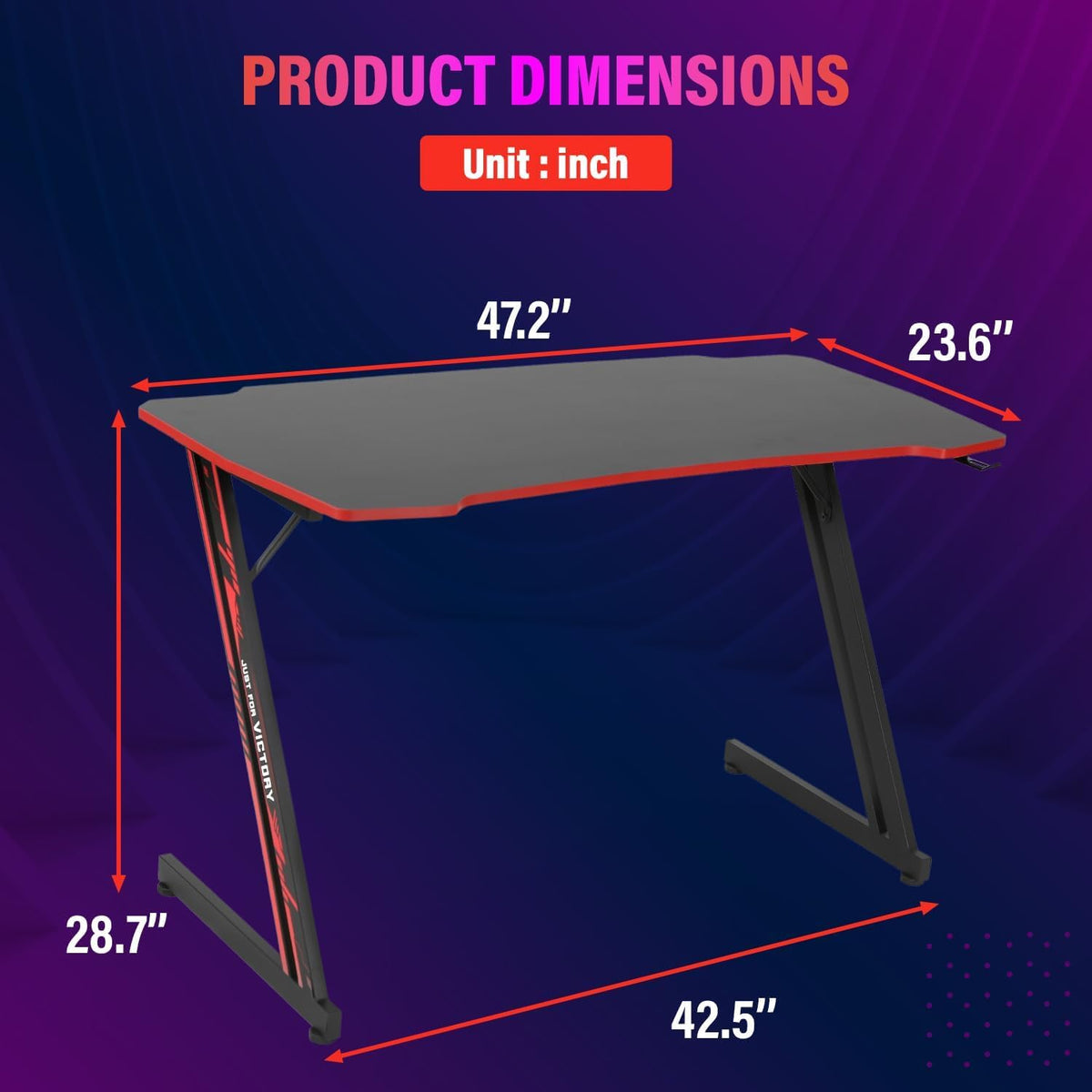 47 Inch Z-Shaped Carbon Fiber Black Gaming Desk B7088