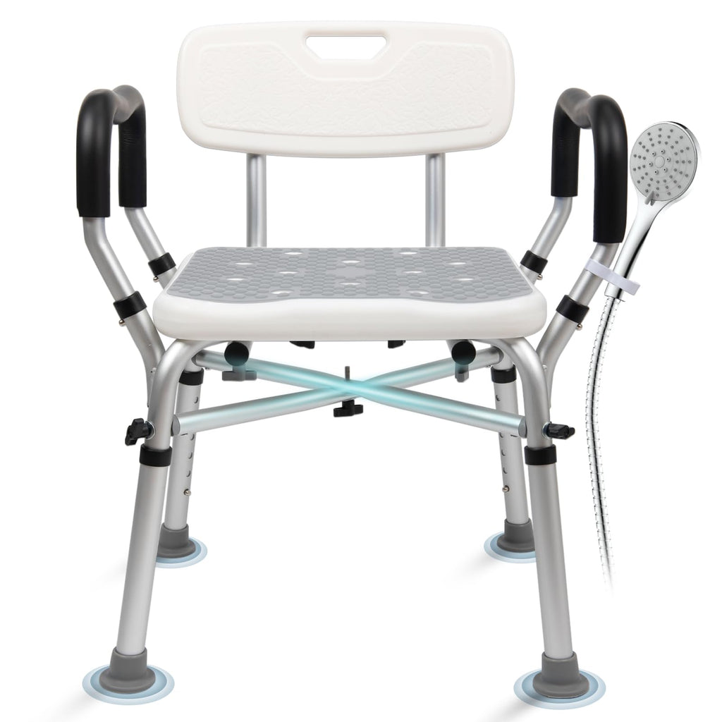 Adjustable Shower Chair with Arms & Back, 550 lb, Gray W830272