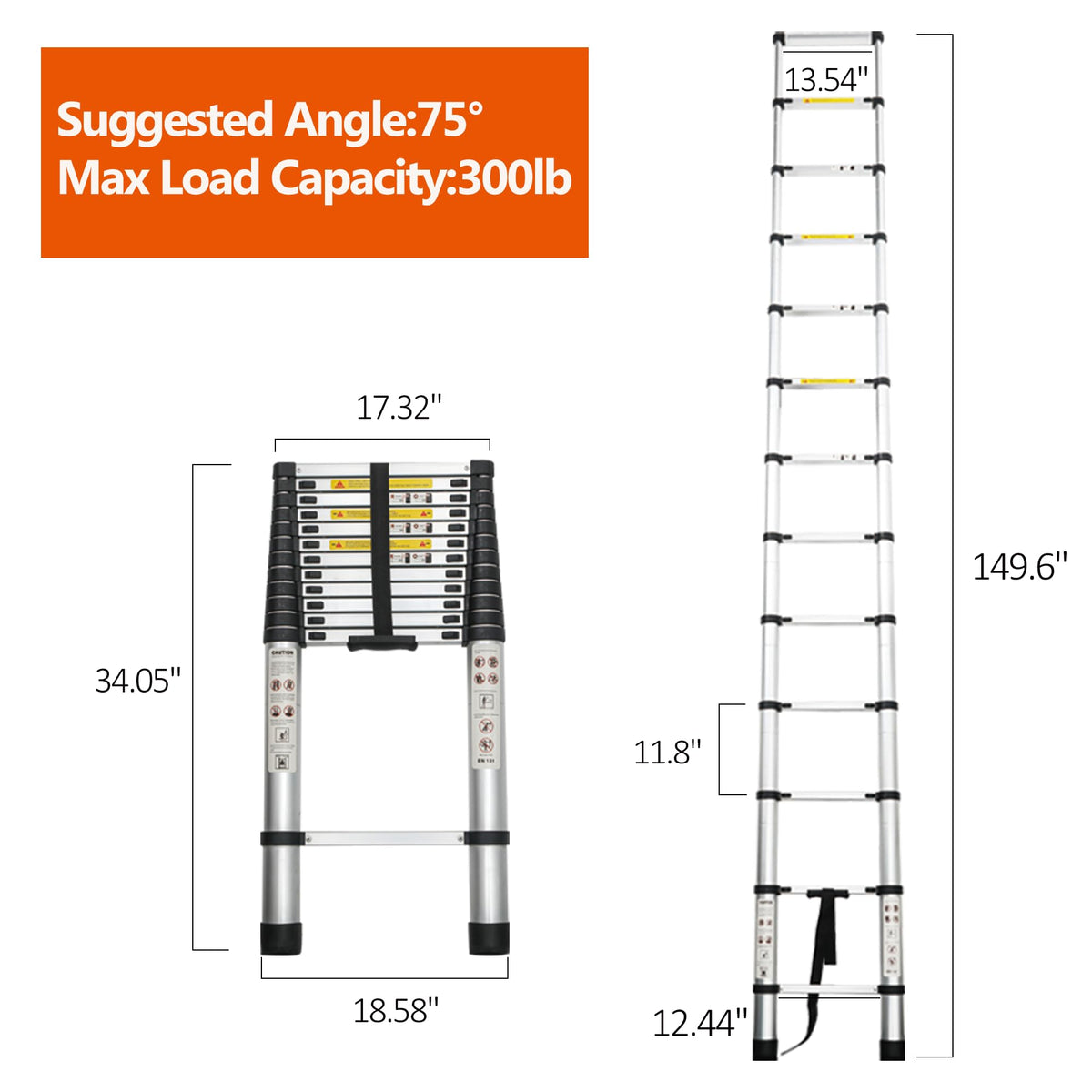 16.5FT Aluminum Telescoping Ladder, 300LB Capacity T489031
