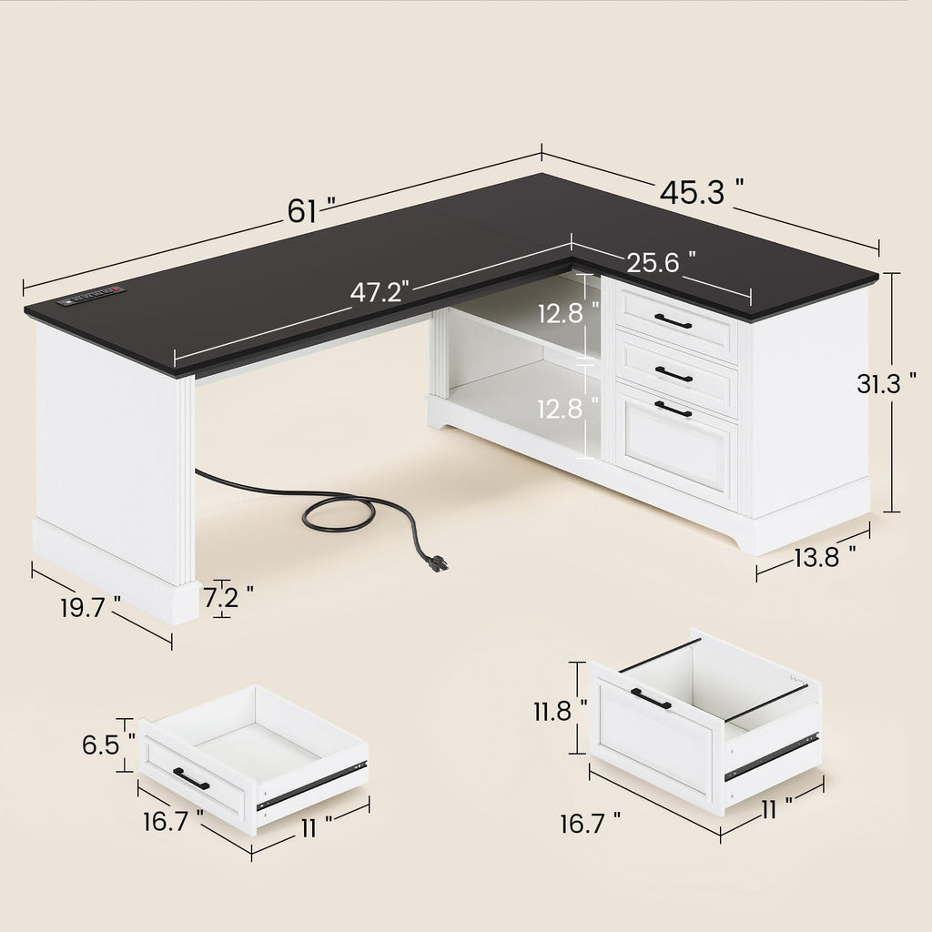 61" L Shaped Desk with Drawers E924401