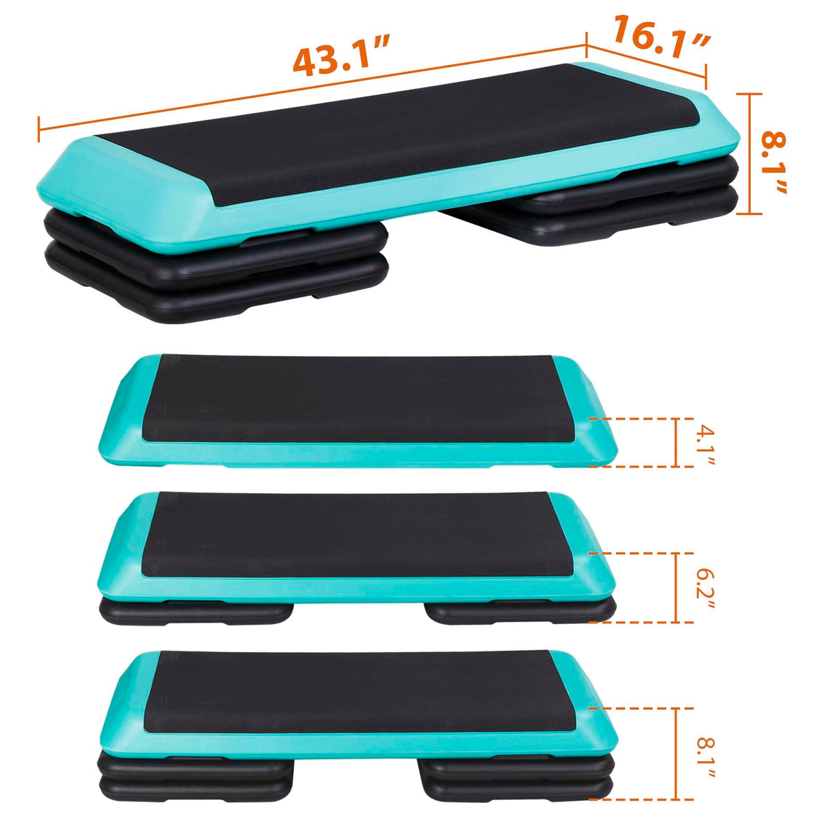43" Adjustable Aerobic Stepper Bench with Risers T482