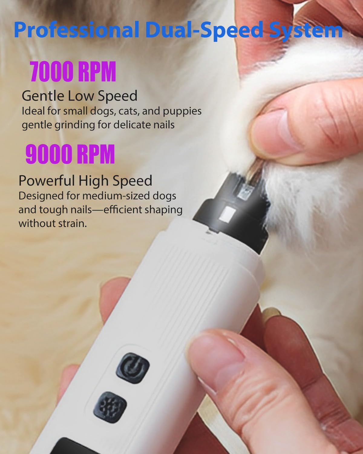 Electric Dog Nail Grinder 2 Speed 30dB Super Quiet White X8279