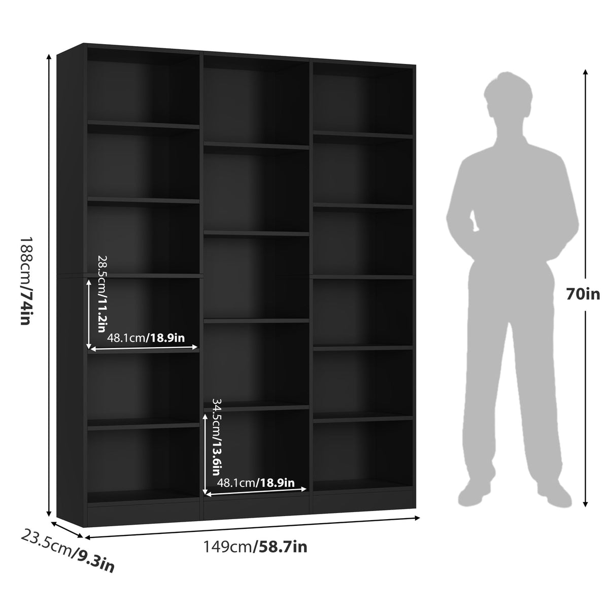 Triple Wide Bookshelf with 17 Display Shelves B749999