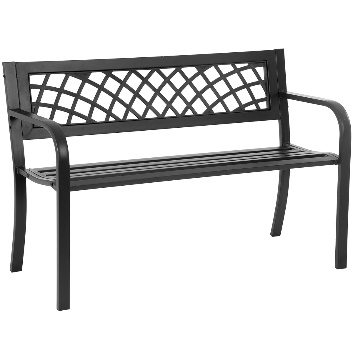 Black Metal Garden Bench with Plastic Backrest and Armrests U4114