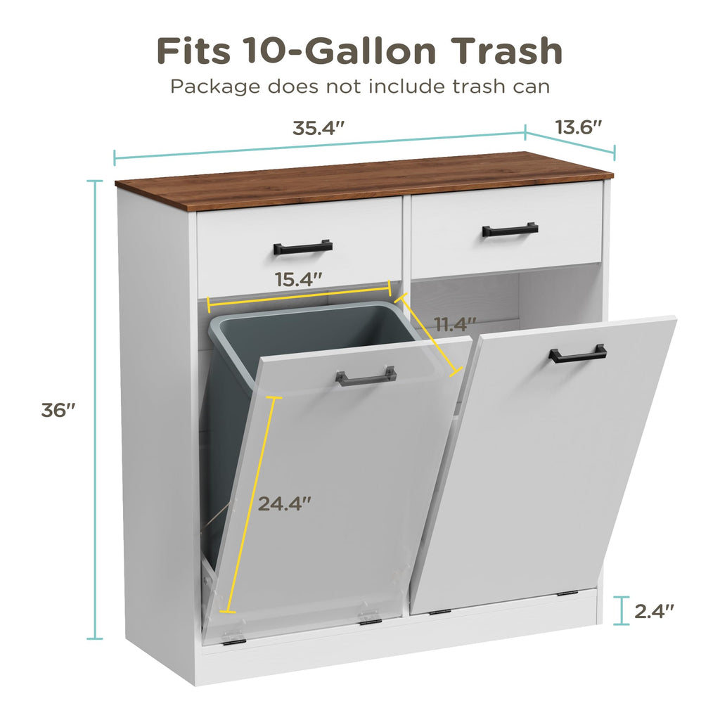 Antique White Double Tilt Out Trash Can Cabinet with 2 Drawers Z723151