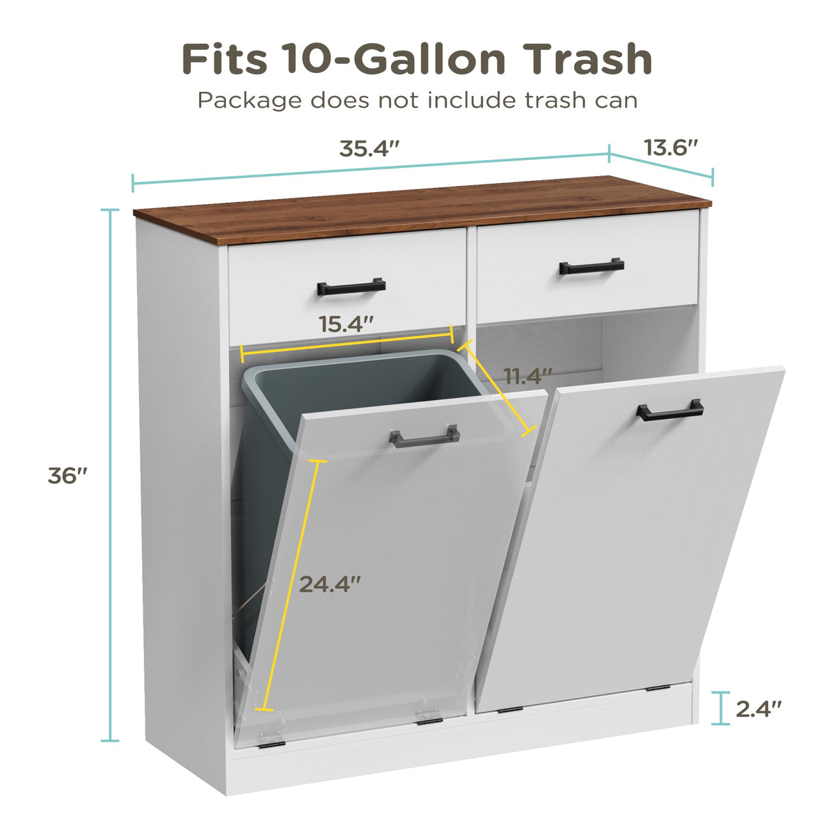 Antique White Double Tilt Out Trash Can Cabinet with 2 Drawers Z723151