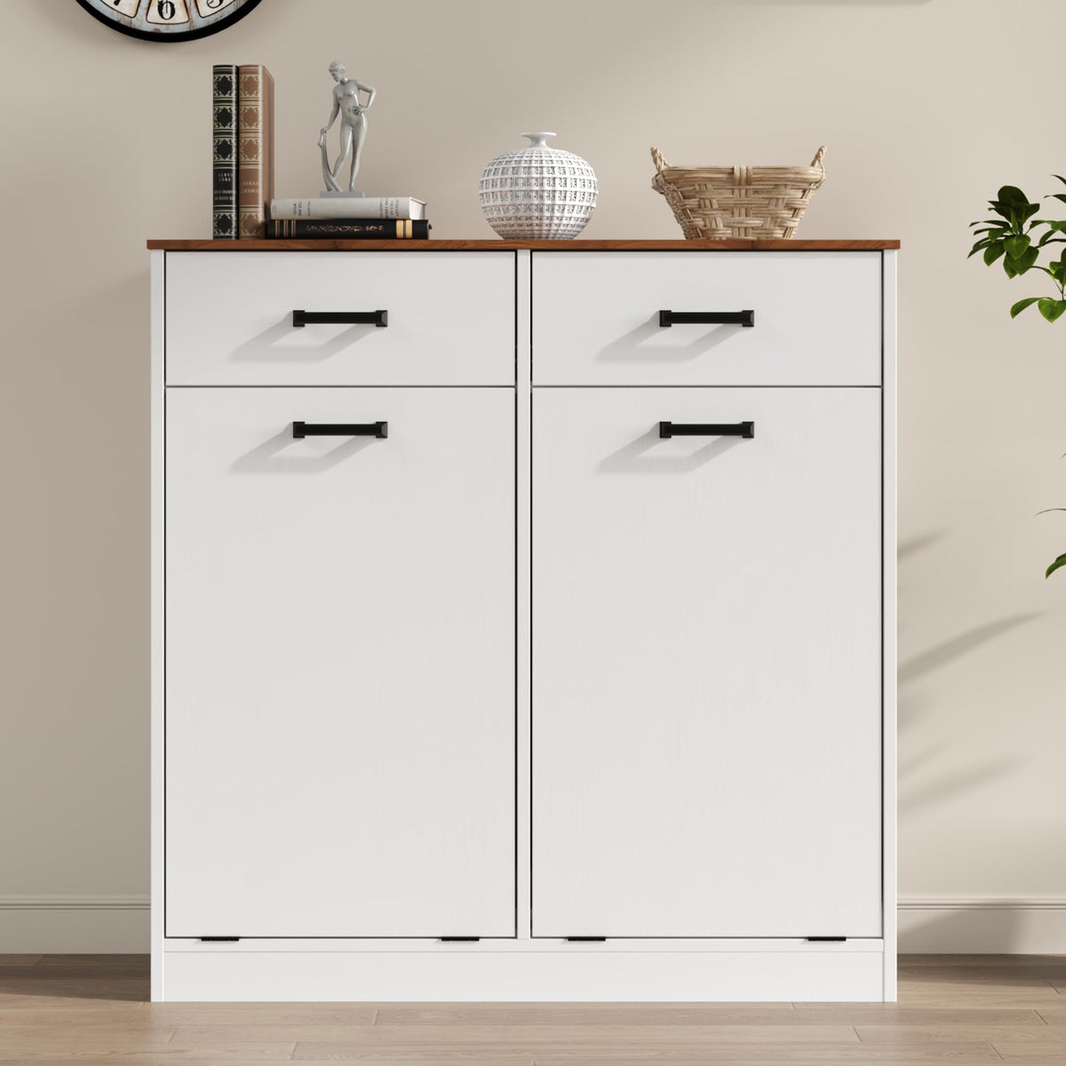 Antique White Double Tilt Out Trash Can Cabinet with 2 Drawers Z723151