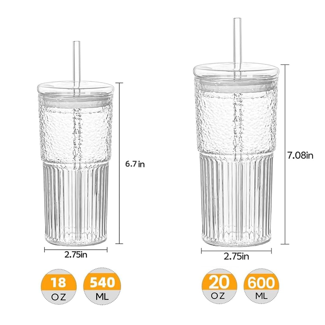 Glass Tumbler with Lid and Straw 20oz T780141