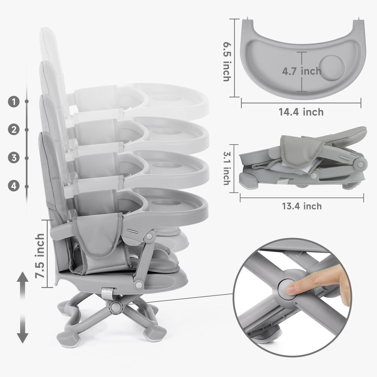 Foldable Baby High Chair Booster Seat with Removable Tray Z15345