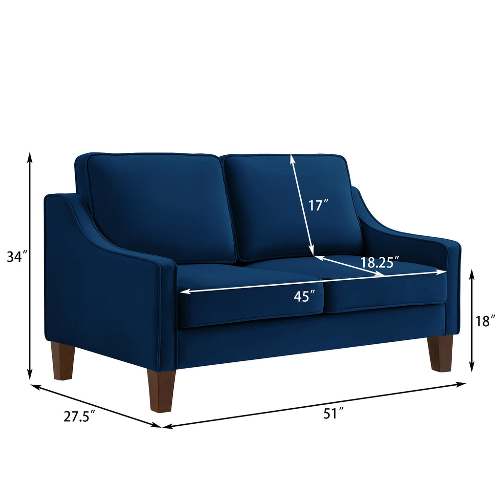 Navy Velvet 2 Seat Loveseat Sofa with Wooden Legs K5860