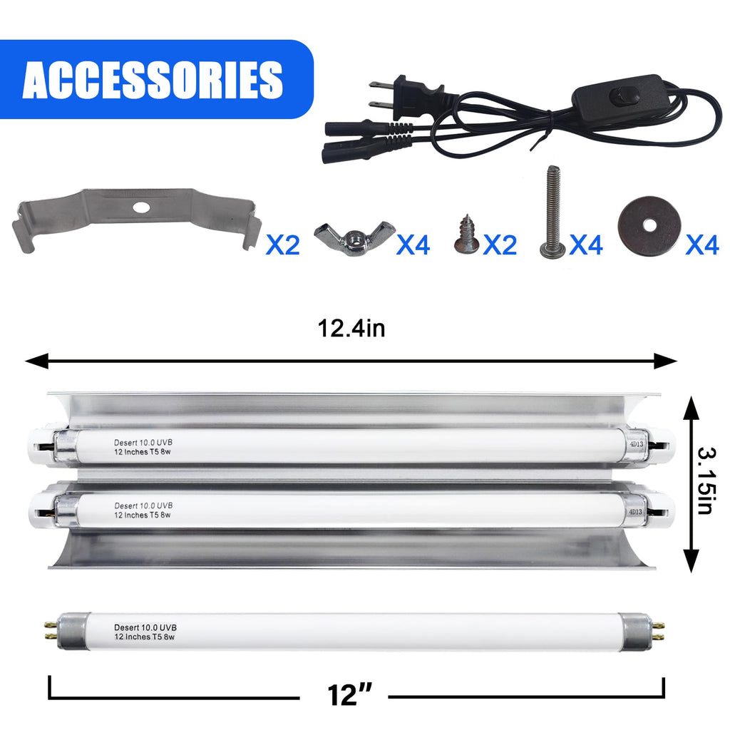 16 Watts 12 Inches T5 10.0 UVB Reptile Light Fixture K671