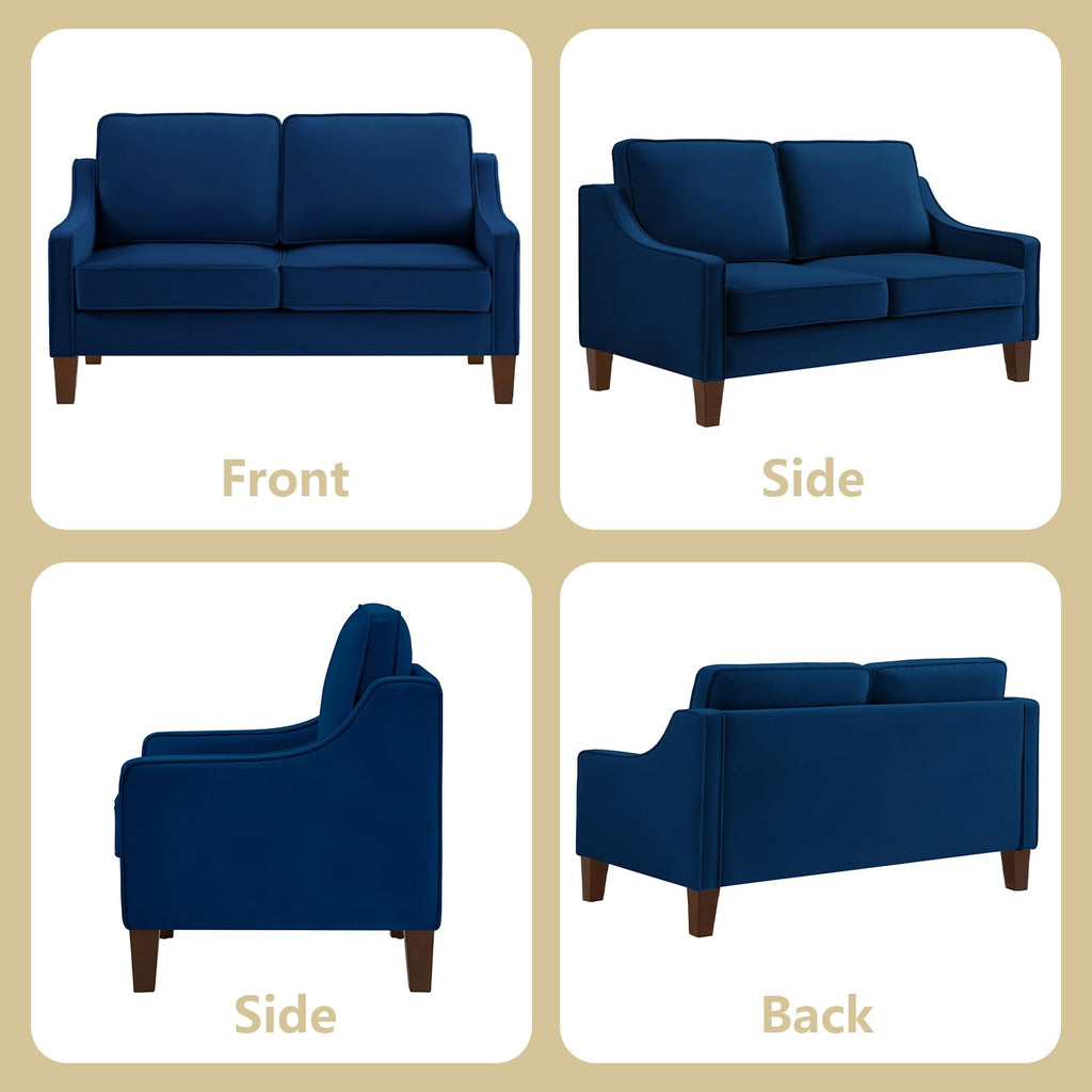 Navy Velvet 2 Seat Loveseat Sofa with Wooden Legs K5860