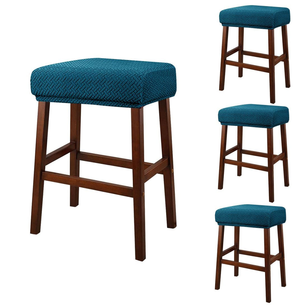 Set of 4 Deep Teal Jacquard Stretch Stool Covers Q666
