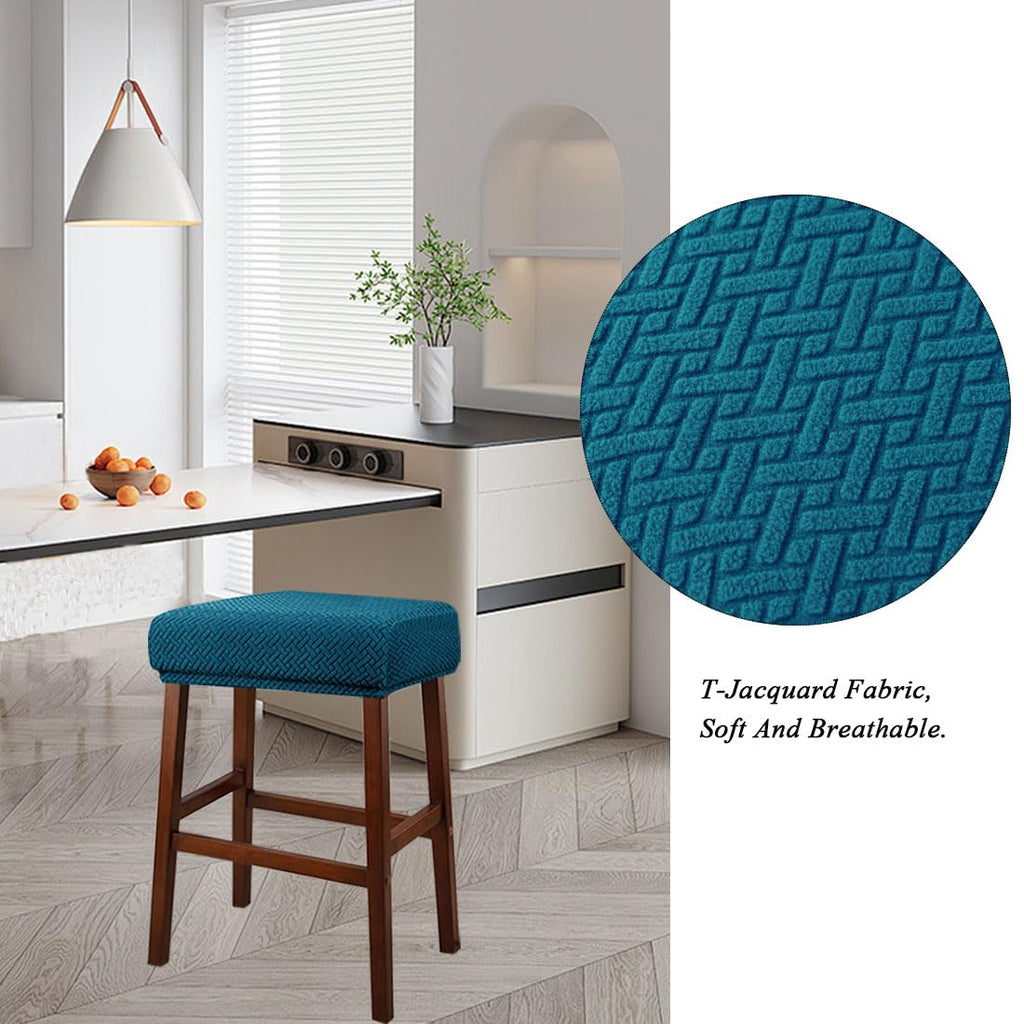 Set of 4 Deep Teal Jacquard Stretch Stool Covers Q666