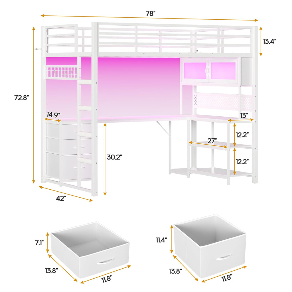 White Twin Gaming Loft Bed with Desk Q163