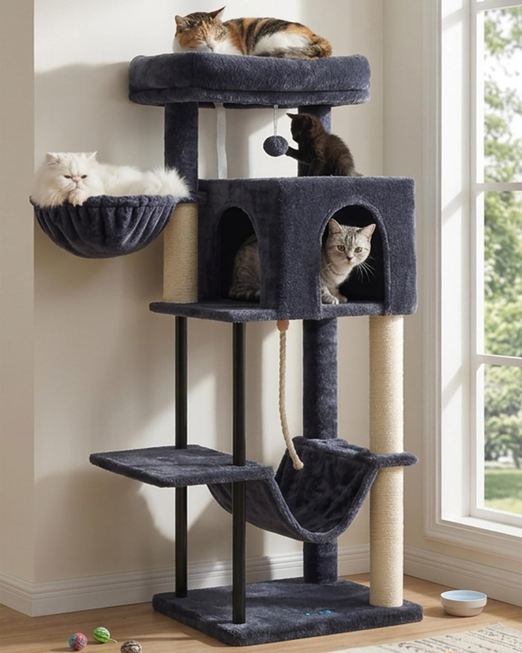 43.3 inch Smoky Gray Cat Tree with Hammock and Scratching Post Q47671