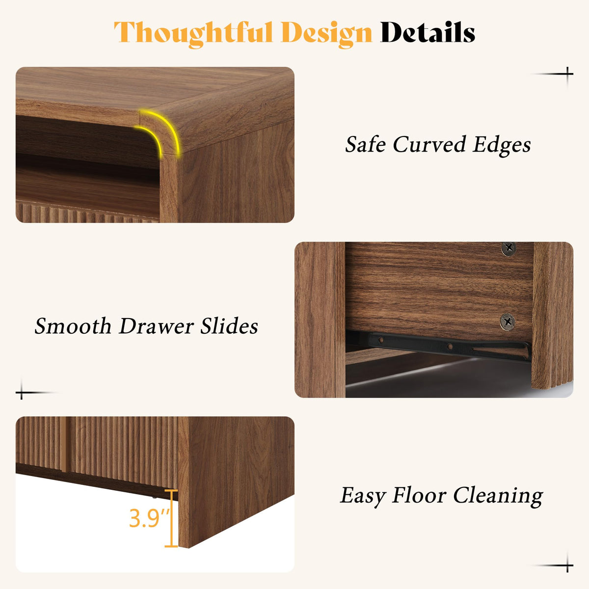 Fluted Coffee Table with Storage D811607