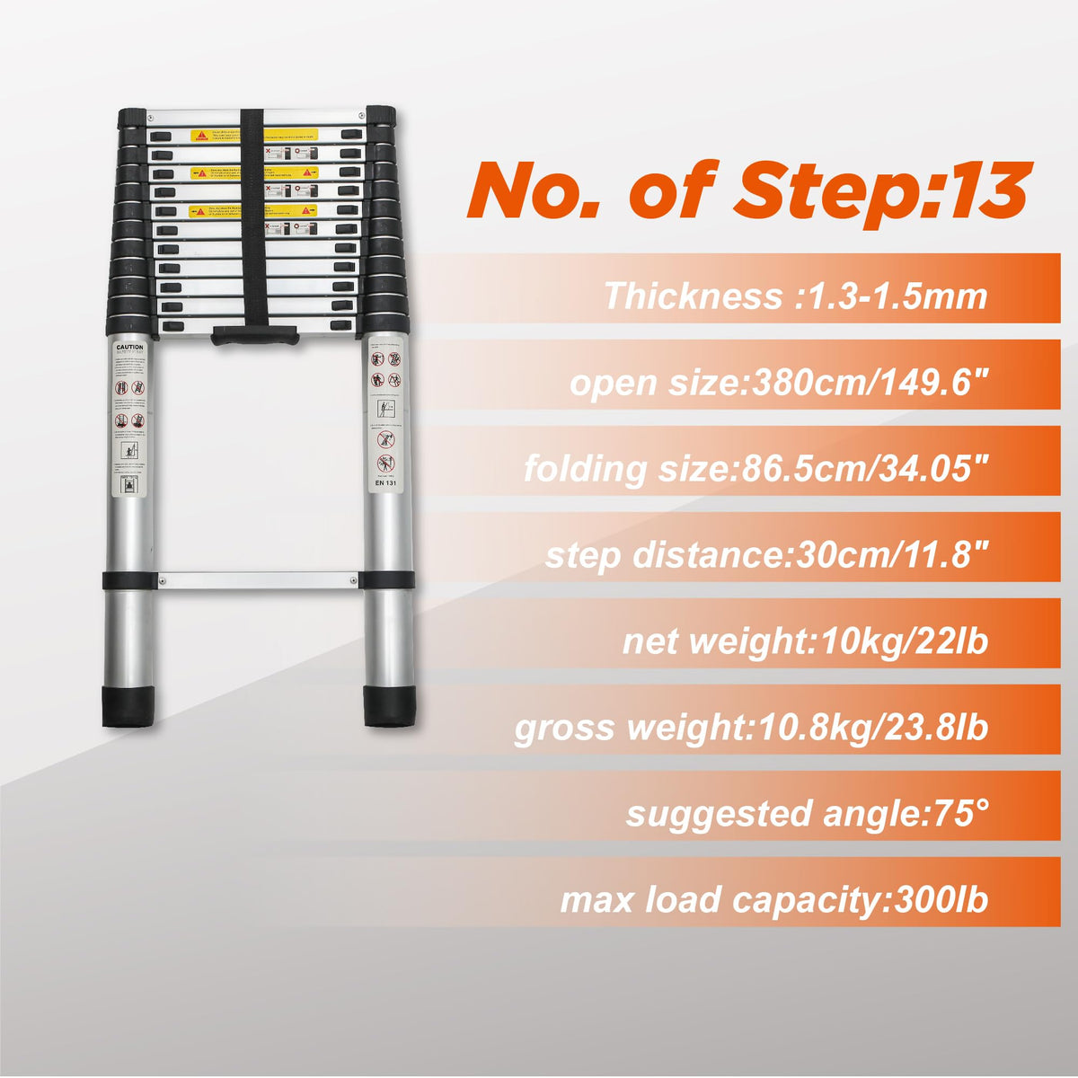 16.5FT Aluminum Telescoping Ladder, 300LB Capacity T489031