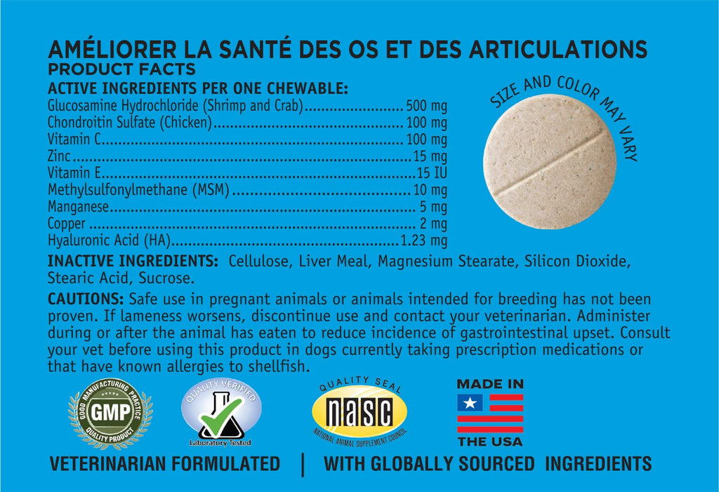Chewable Tablet Dog Supplement with Glucosamine, MSM, and Hyaluronic Acid, 60-Count O875
