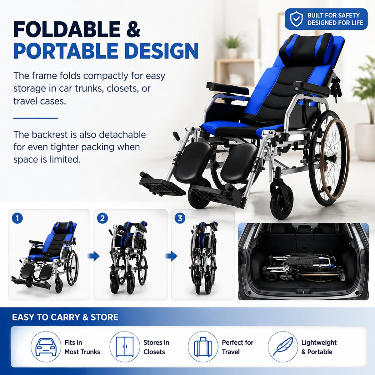 High Back Reclining Wheelchair with Elevating Leg Rests E22099