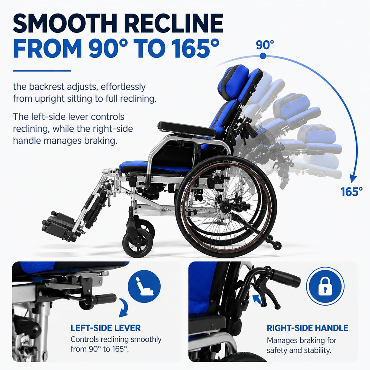 High Back Reclining Wheelchair with Elevating Leg Rests E22099