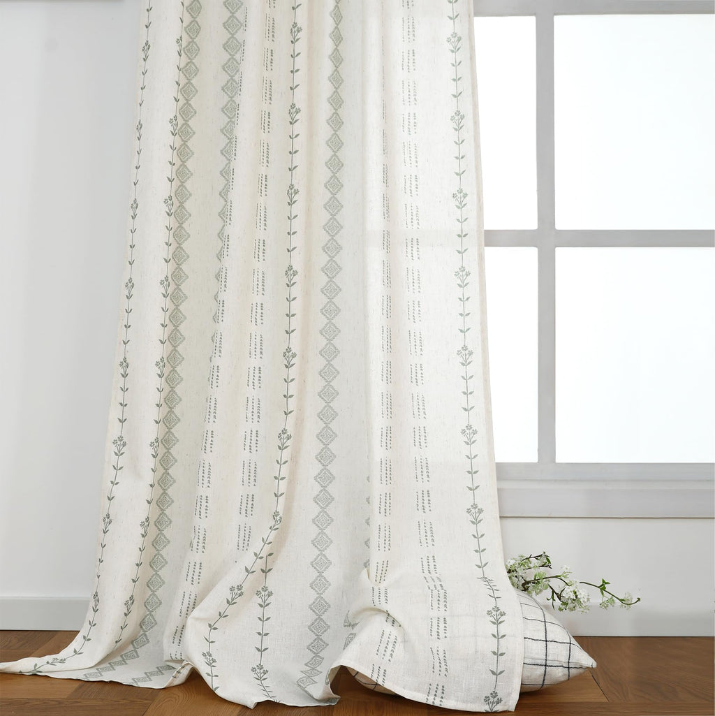 Green Striped Sheer Curtains 96 Inches Long Z14076