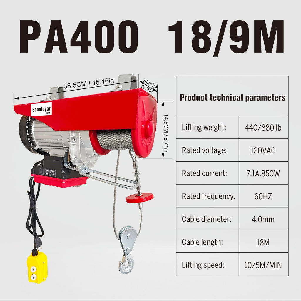 880lbs Electric Hoist Winch with Wireless Control V733262