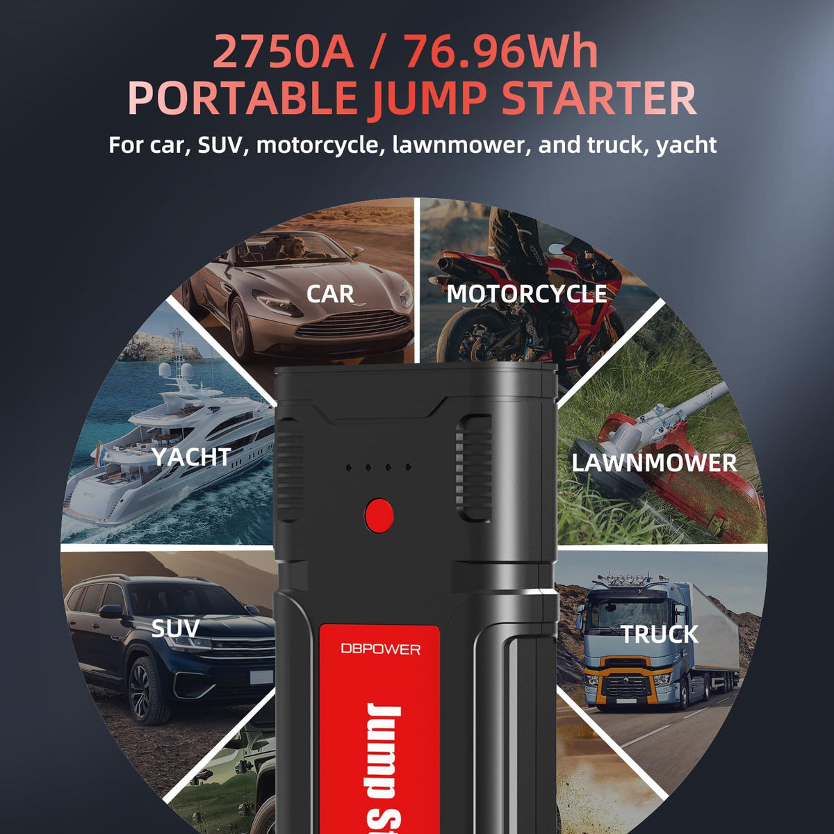 Portable 12V Car Jump Starter with Smart Clamp Cables J2354