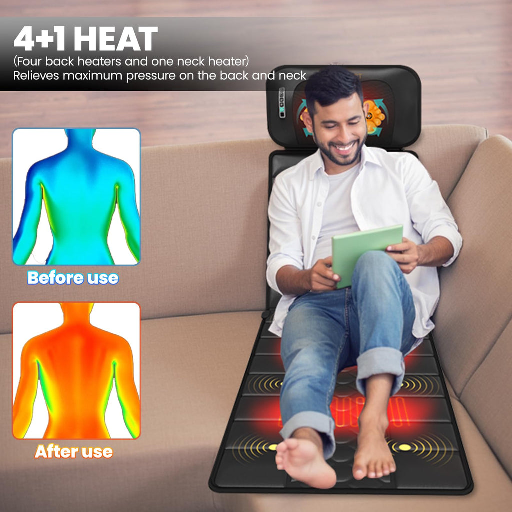 Black Full Body Vibration Heating Massage Mat with 10 Vibrating Motors and 9 Speed Settings G849439