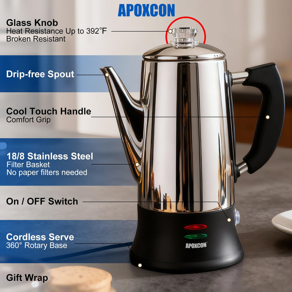 Electric Stainless Steel Coffee Percolator 12 Cup Q93547