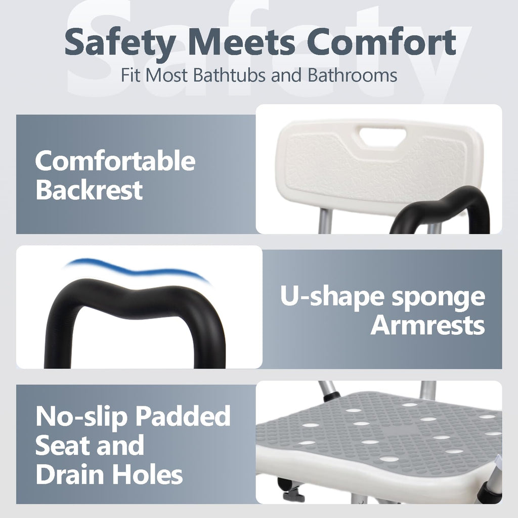 Adjustable Shower Chair with Arms & Back, 550 lb, Gray W830272