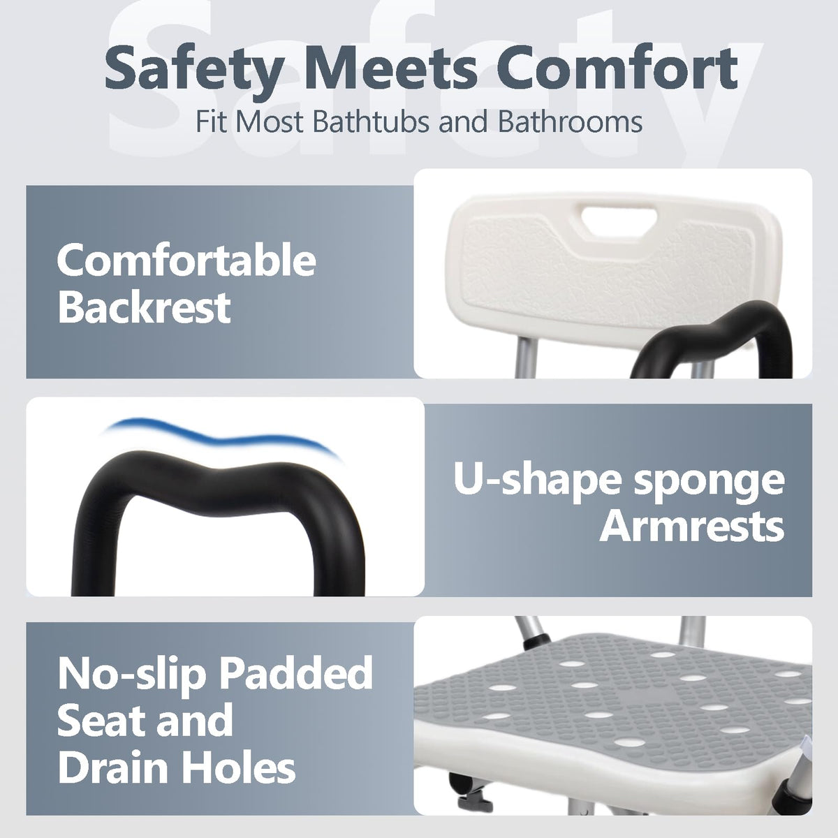 Adjustable Shower Chair with Arms & Back, 550 lb, Gray W830272