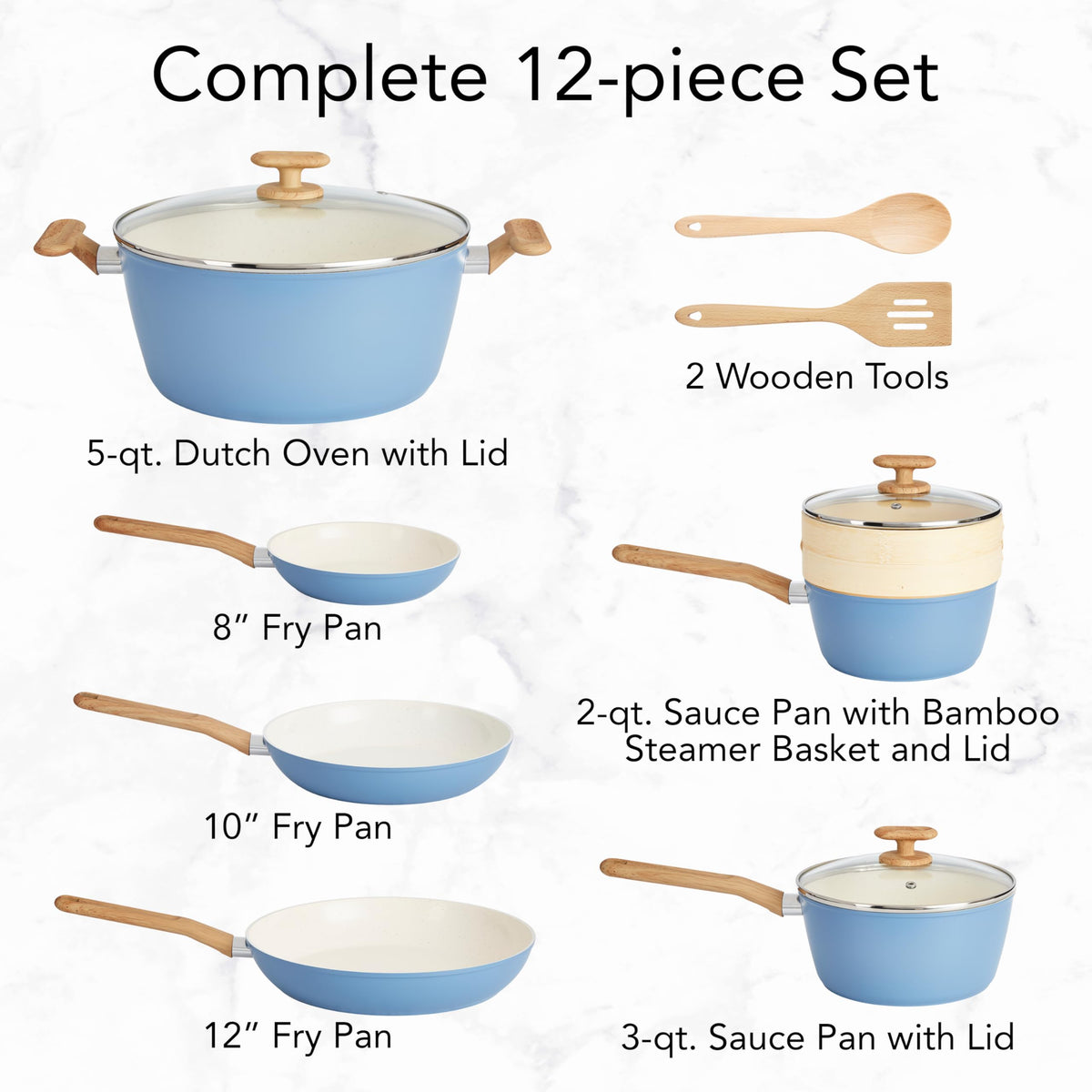 12-Piece Light Blue Ceramic Titanium-Infused Nonstick Cookware Set D818570