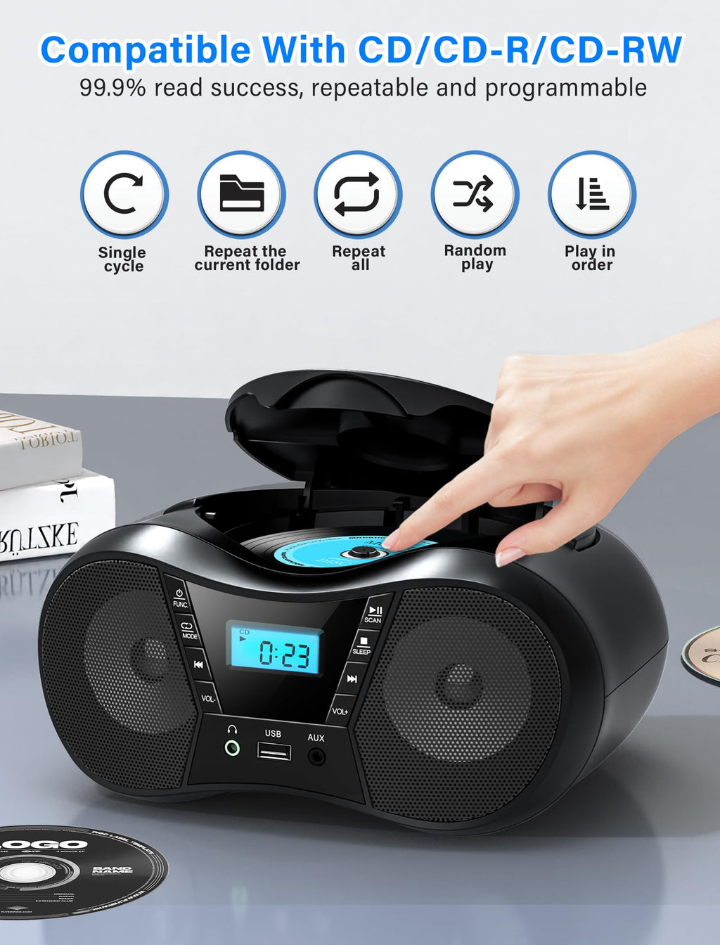 Portable Boombox CD Player with Bluetooth S2194