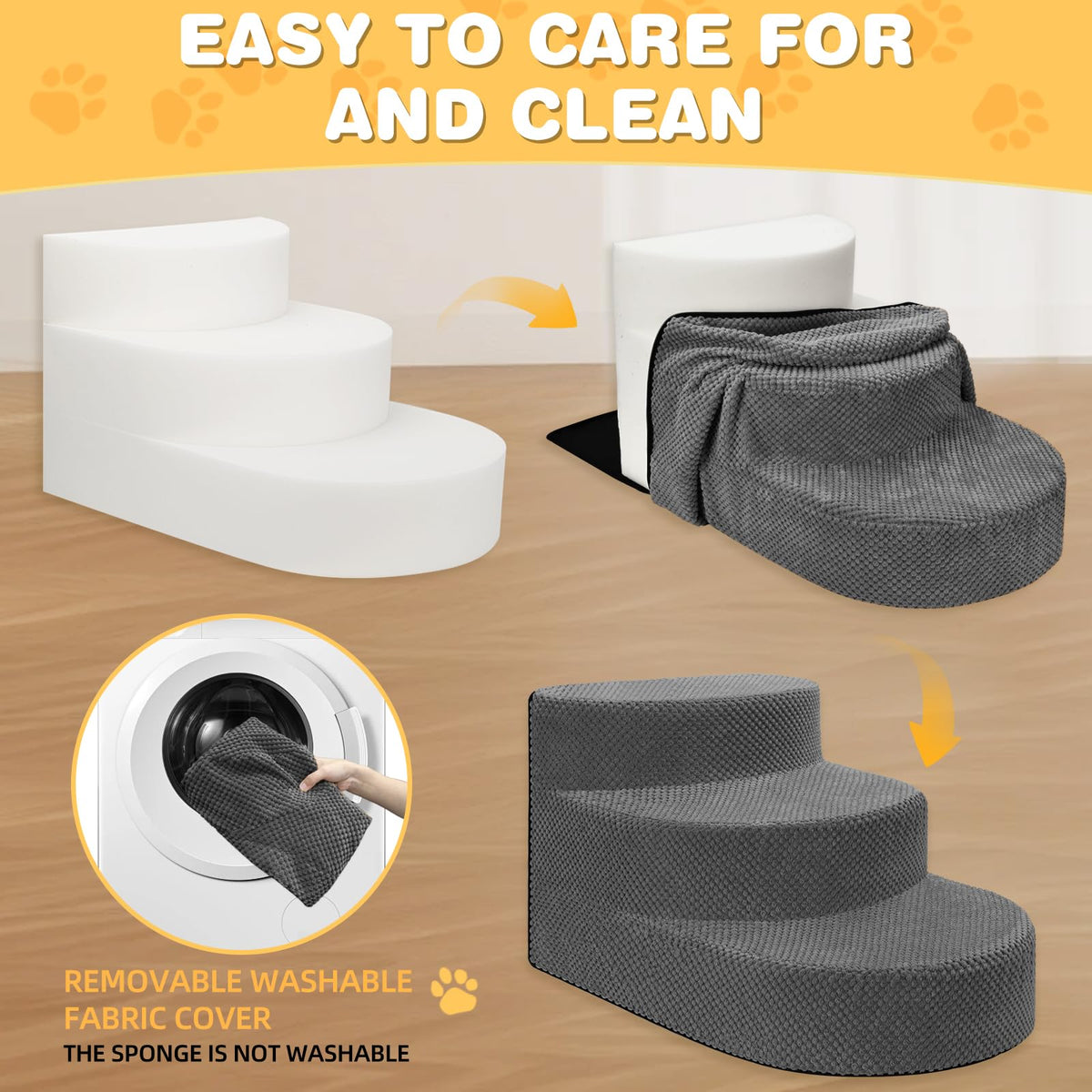 Grey 3 Steps Foam Dog Stairs A31410