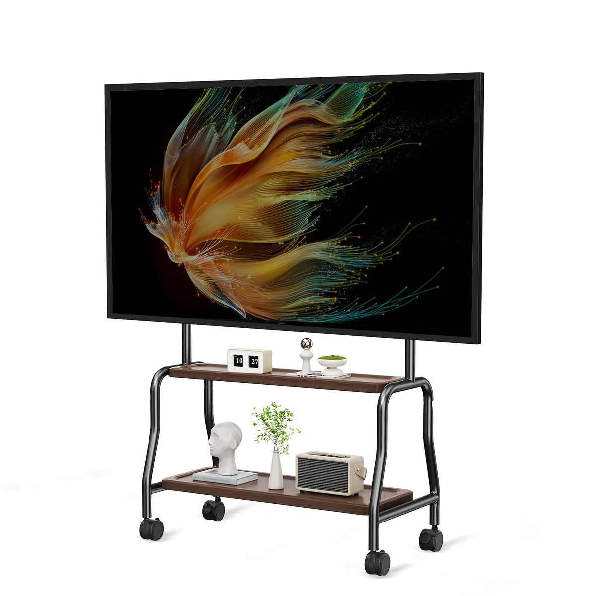Rolling TV Stand on Wheels for 32-75 Inch TVs with Double Shelves K743