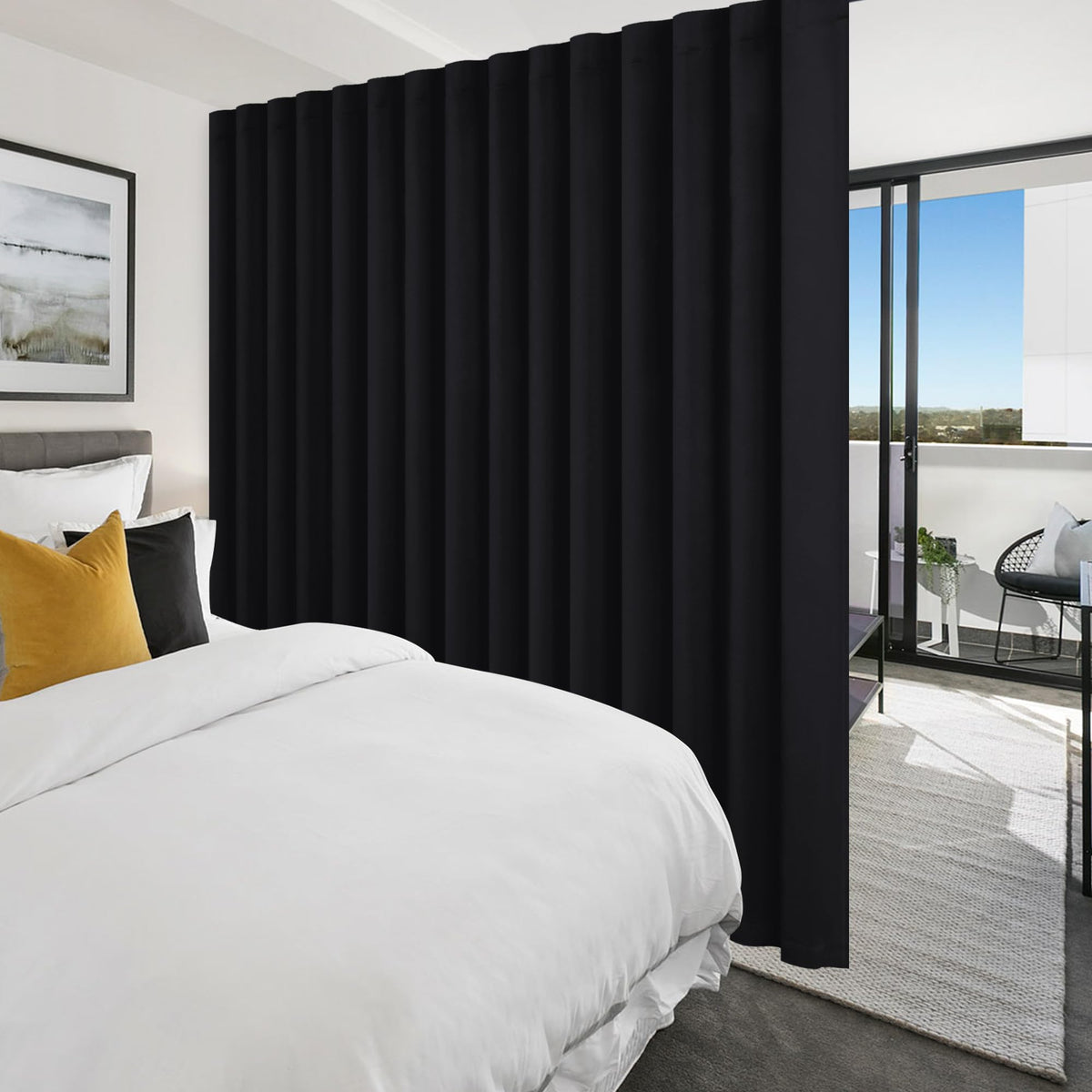 Blackout Room Divider Curtain 120 x 96 Inches Black S266303