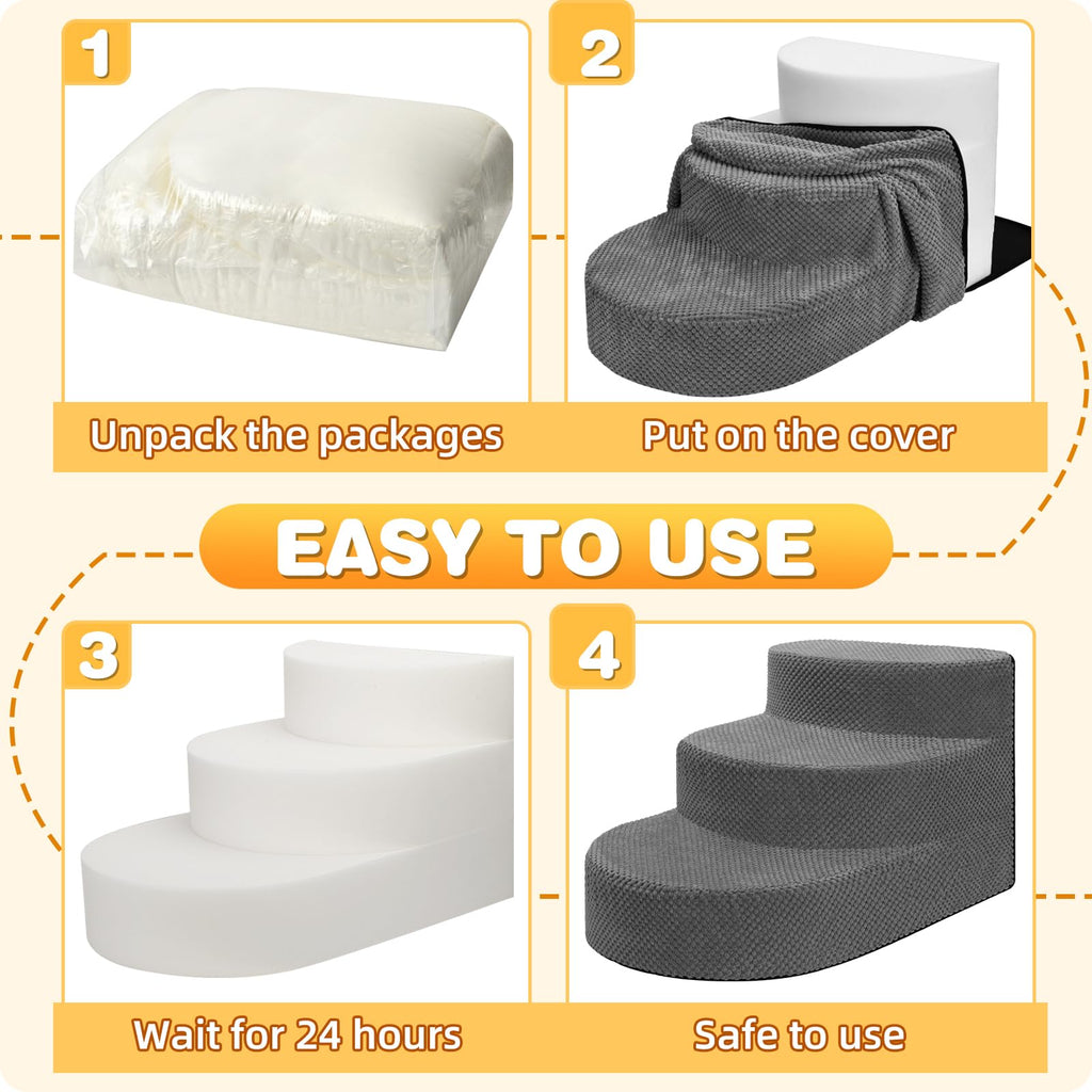 Grey 3 Steps Foam Dog Stairs A31410