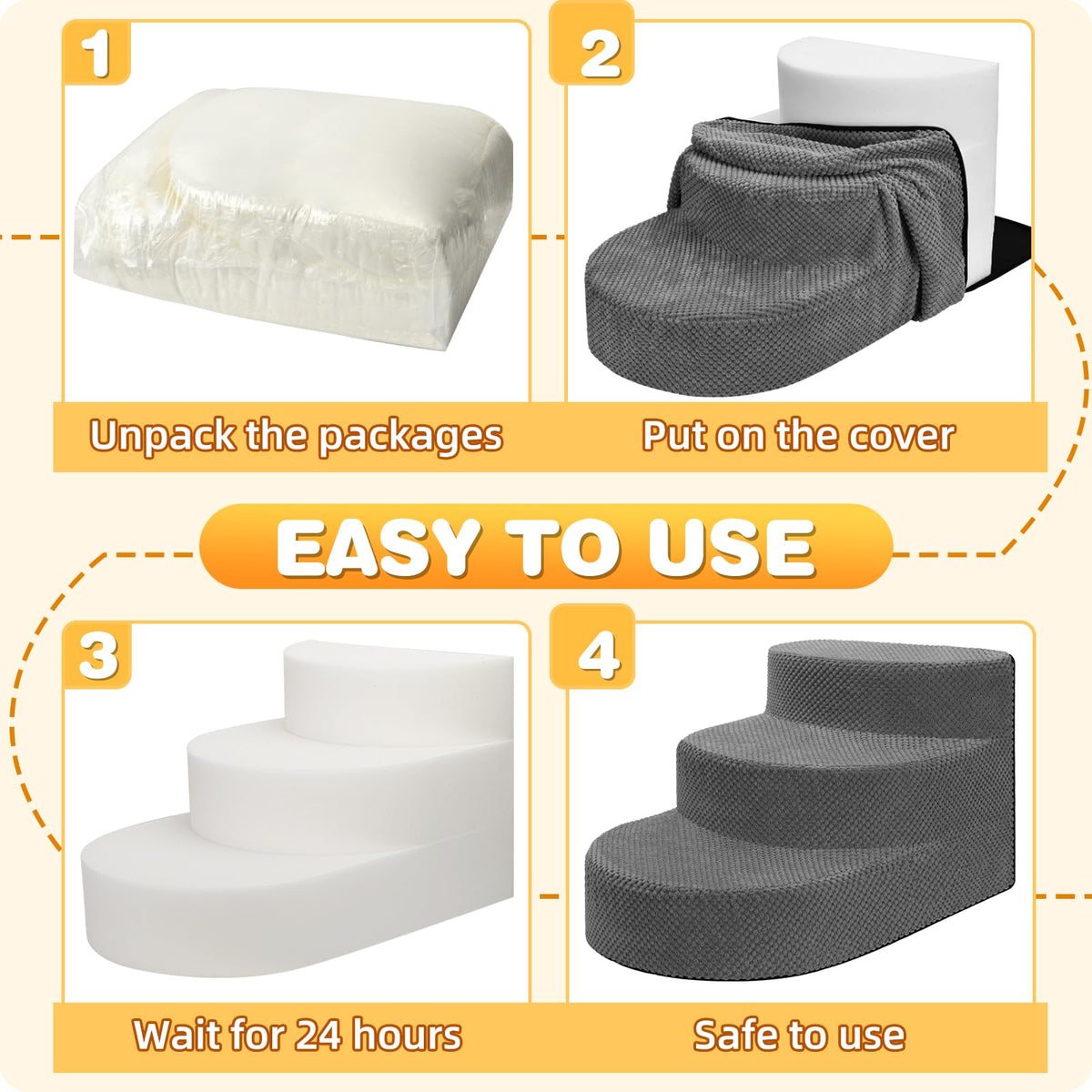 Grey 3 Steps Foam Dog Stairs A31410