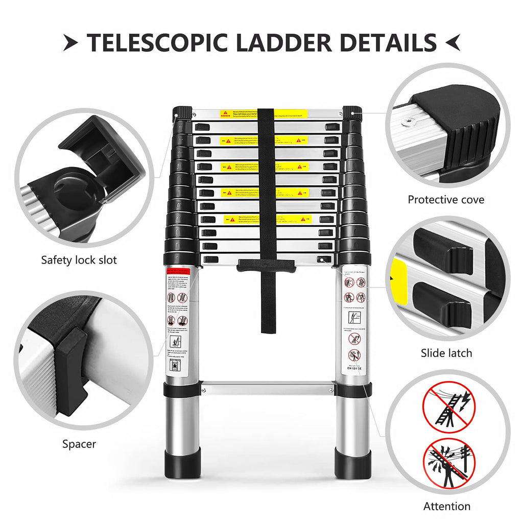12.5FT Aluminum Telescoping Ladder 330 pounds H4409
