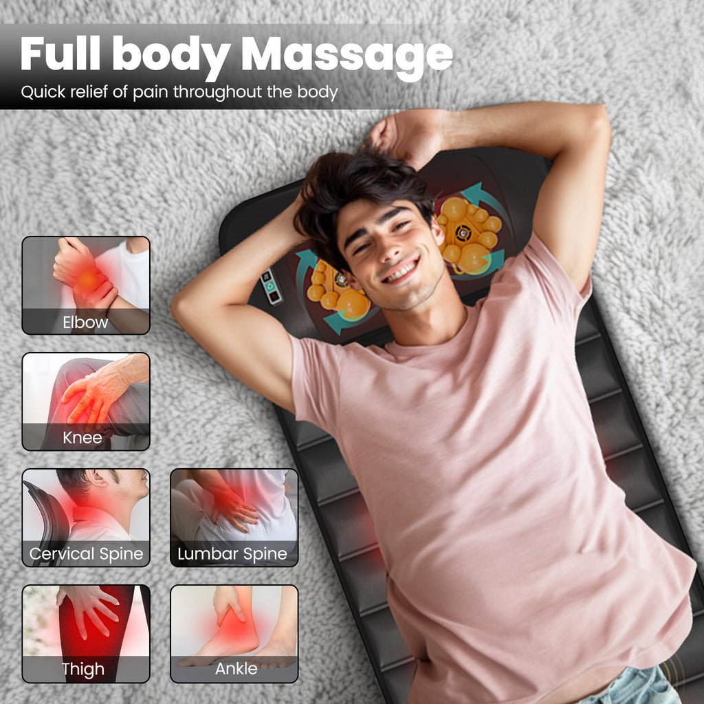 Black Full Body Vibration Heating Massage Mat with 10 Vibrating Motors and 9 Speed Settings G849439