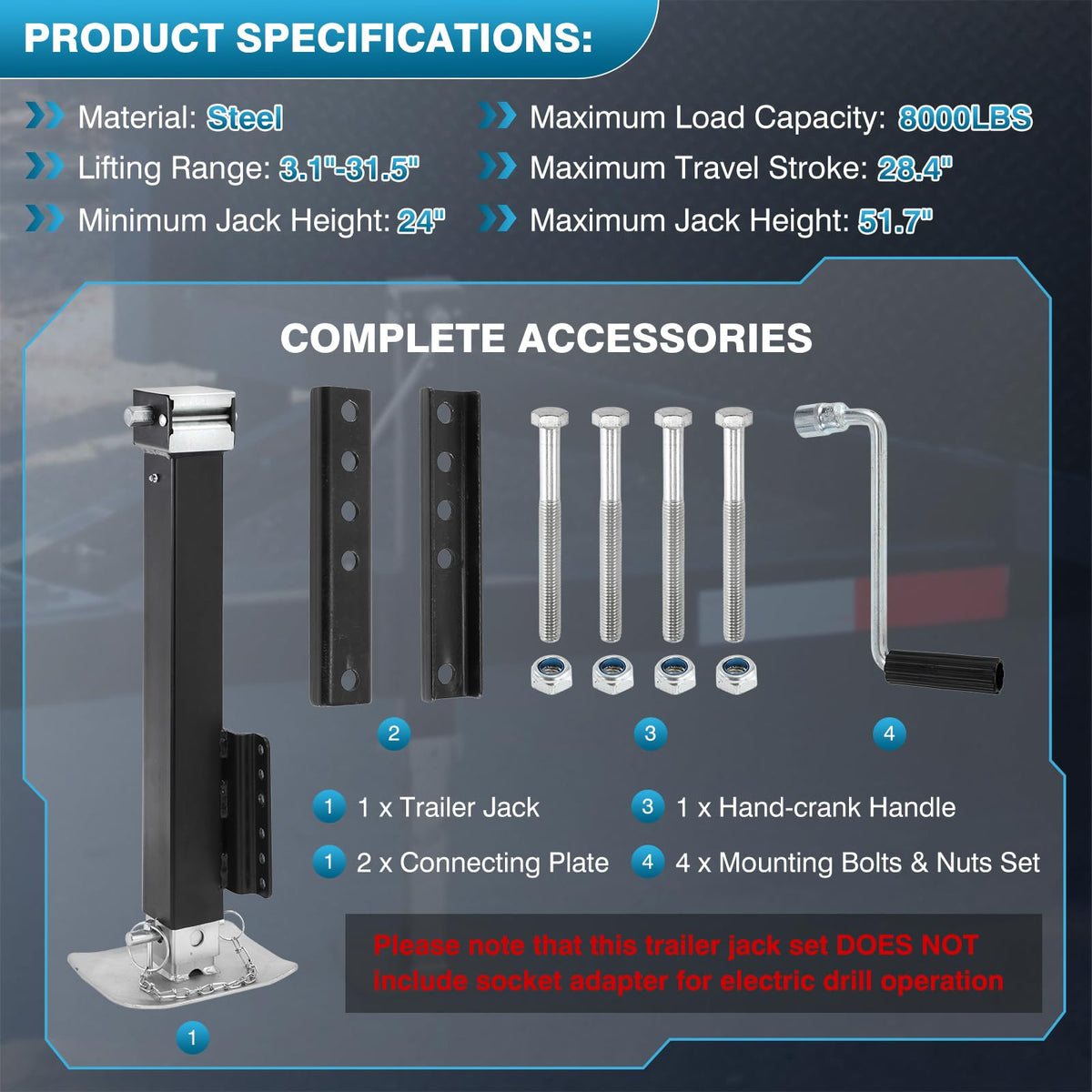 8000LBS Heavy Duty Trailer Jack A4578