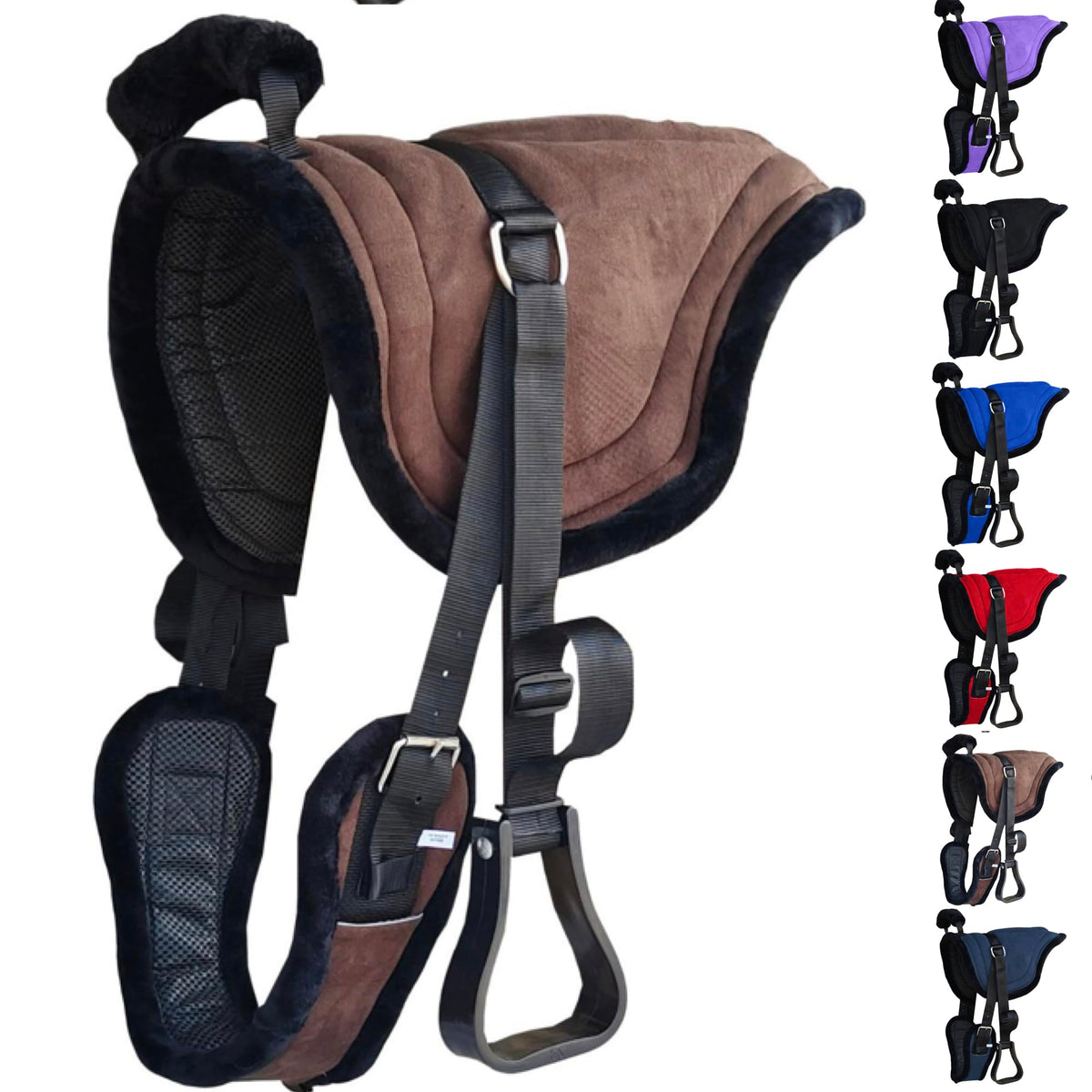 Padded Suede Leather Bareback Pad with Girth & Stirrups Y751