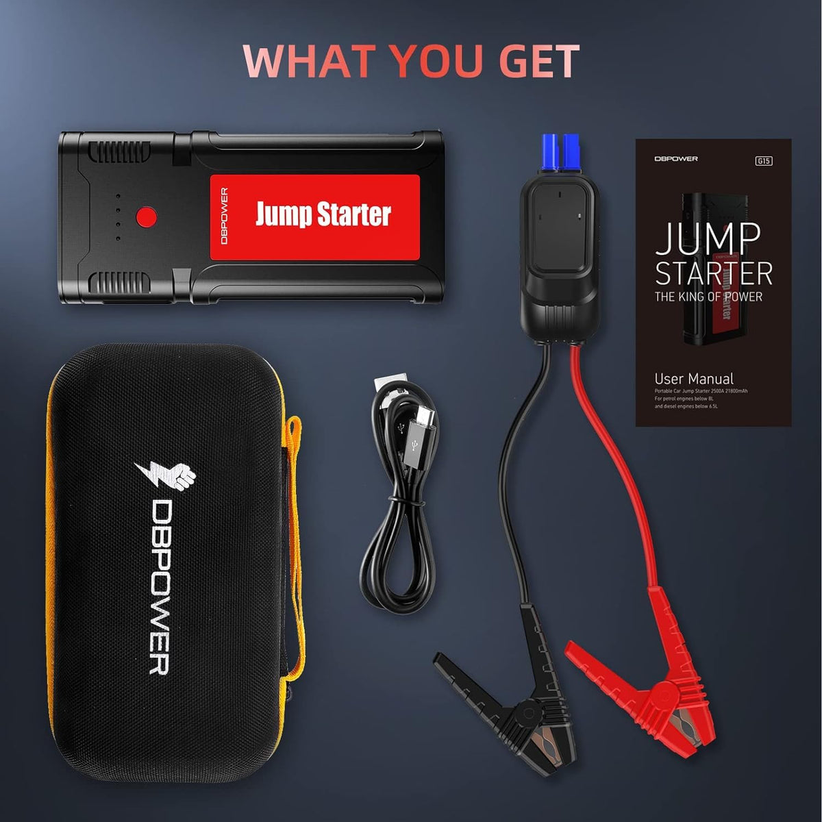 Portable 12V Car Jump Starter with Smart Clamp Cables J2354