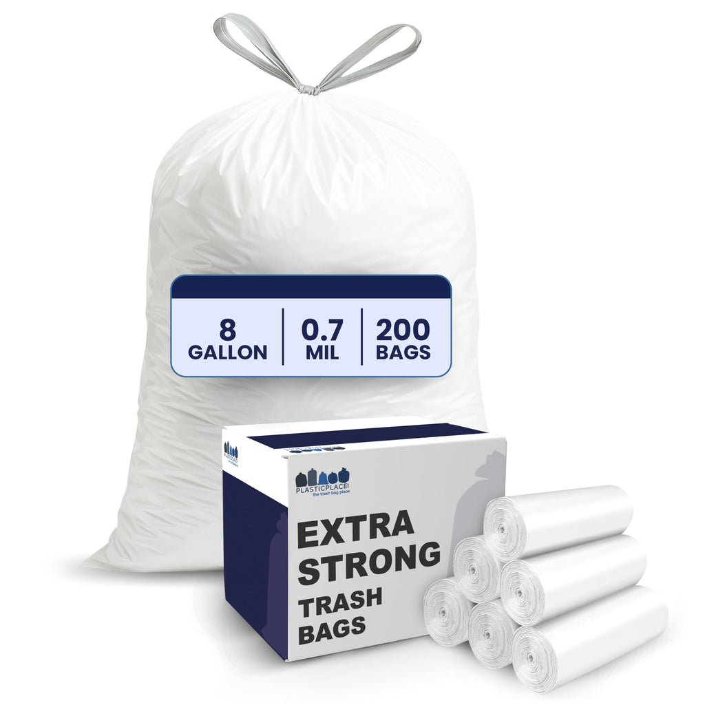 8 Gallon White Drawstring Trash Bags 200 Count G7829