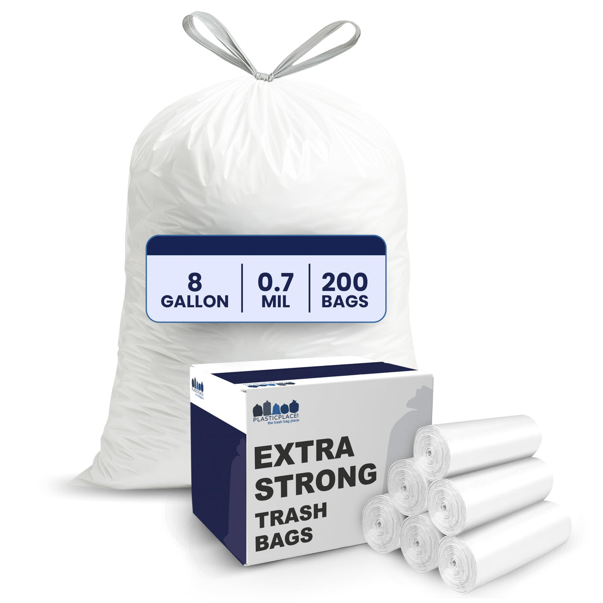 8 Gallon White Drawstring Trash Bags 200 Count G7829