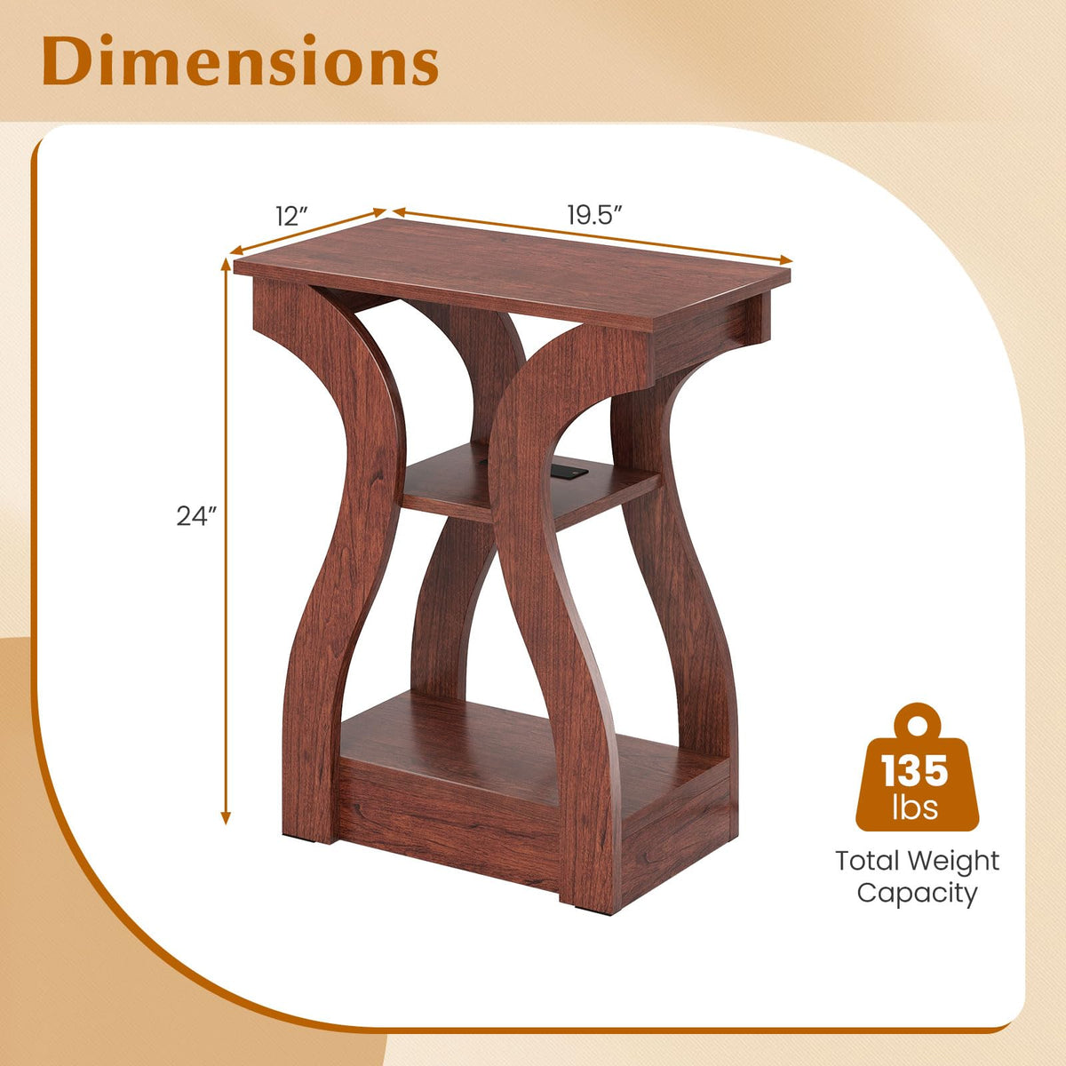 Narrow End Tables Set of 2 Wood with Charging Station B352912