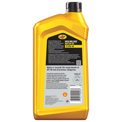 10W-40 High Mileage Motor Oil 1 Quart 6 Pack D81830