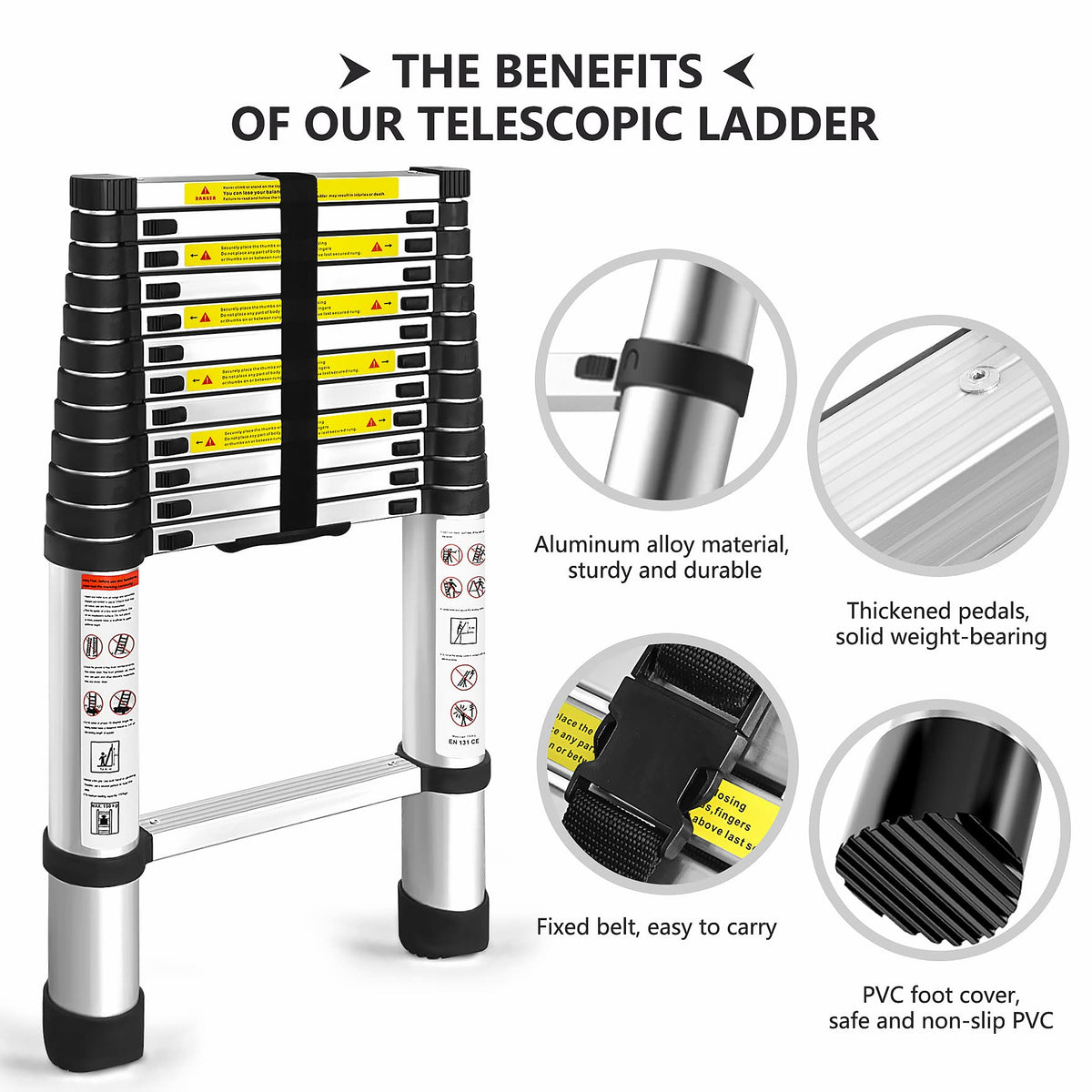 12.5FT Aluminum Telescoping Ladder 330 pounds H4409
